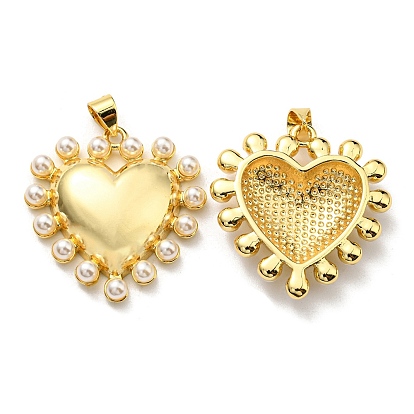 Brass Pendants, with Plastic Imitation Pearls, Long-Lasting Plated, Lead Free & Cadmium Free, Heart Charm