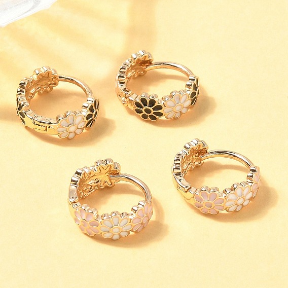Серьги-кольца из латуни с эмалью в виде маргаритки для женщин, золотые