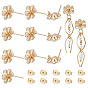 10 hallazgos de aretes de latón, con tuercas de acero inoxidable 304, flor, con bucle