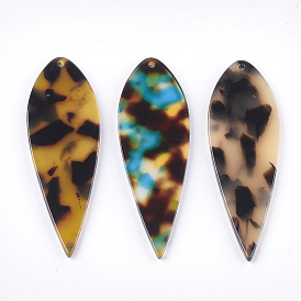 Cellulose Acetate(Resin) Pendants, Leopard Print, Teardrop
