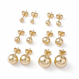 Rack Plating Brass Round Ball Stud Earrings for Women, Lead Free & Cadmium Free