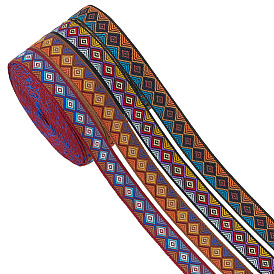 4 рулоны 4 цветная вышивка в этническом стиле лентами из полиэстера, ромб шаблон, жаккардовая лента, аксессуары для одежды