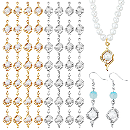 60Pcs 2 Colors Alloy Rhinestone Pendants, with Imitation Pearl Beads