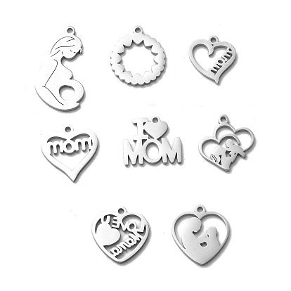 Mother's Day Theme 304 Stainless Steel Pendants, Stainless Steel Color, Pregnant Woman/Child/Mother/Heart Charms