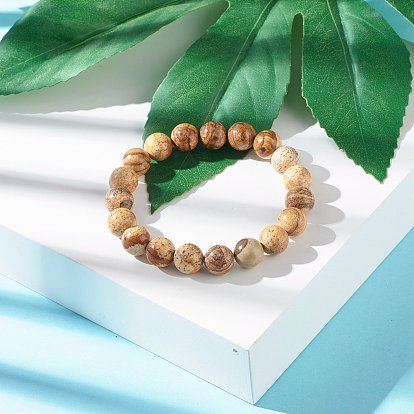 Natural Picture Jasper Round Beads Stretch Bracelet for Girl Women