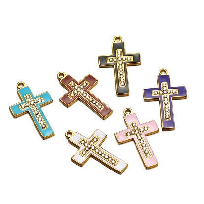 Шкентели нержавеющей стали, с эмалью и стразами, золотые, крест очарование