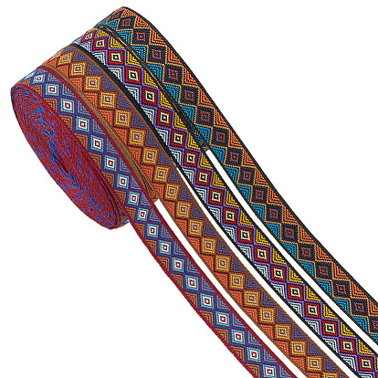 4 рулоны 4 цветная вышивка в этническом стиле лентами из полиэстера, ромб шаблон, жаккардовая лента, аксессуары для одежды