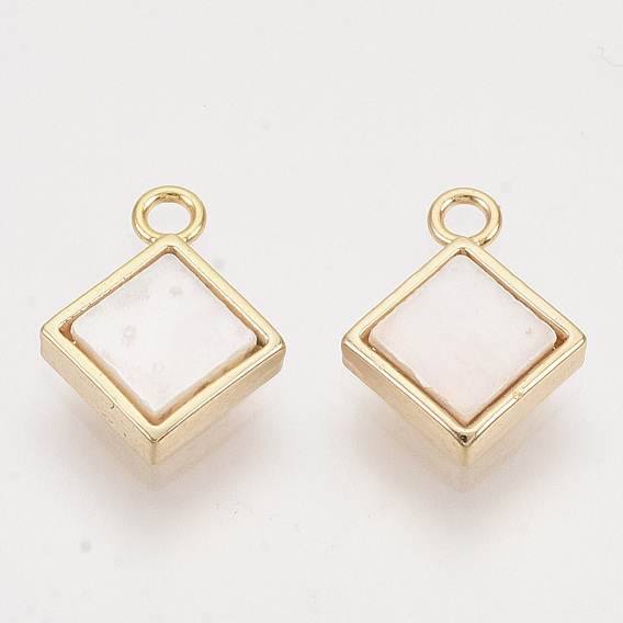 Shell Charms, with Brass Findings, Nickel Free, Rhombus