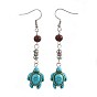 Synthetic Turquoise Dangle Earrings, with Natural Sandalwood and Alloy Beads, 304 Stainless Steel Earring Hooks, Tortoise