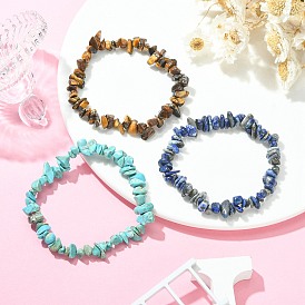 3 pcs 3 style naturel et synthétique pierres précieuses mélangées chips perles bracelets extensibles ensemble pour les femmes
