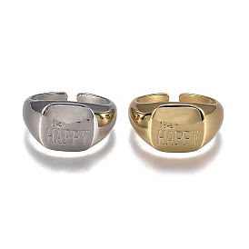Brass Cuff Rings, Open Rings, Cadmium Free & Lead Free, Textured, Word Be Happy