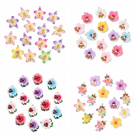 Подвески из смолы, цветок с насекомыми, с железной фурнитурой