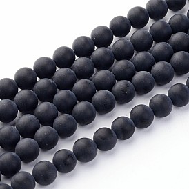 Grade A Natural Black Agate Beads, Dyed, Frosted, Round
