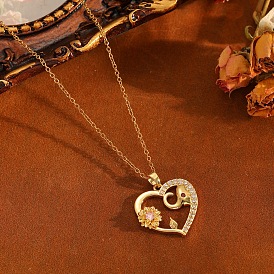 Brass Pave Cubic Zirconia Heart Tassel Long Pendant 304 Stainless Steel Cable Chain Necklaces for Women