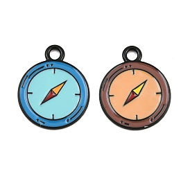Baking Paint Alloy Enamel Pendants, Compass Charms, Black