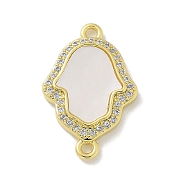 Brass Pave Shell Hamsa Hand Connector Charms with Crystal Rhinestone