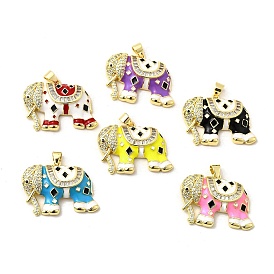 Латунные микро проложить кубического циркония подвески, слон, с эмалью, без свинца и без кадмия, долговечный, стойки покрытие, реальный 18 k позолоченный