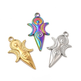 Ion Plating(IP) 304 Stainless Steel Pendants, Moon Goddess Charms
