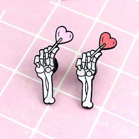 Magical Skeleton Heart Wand Oil Pin Halloween Accessory