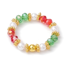 Glass & Imitated Pearl Acrylic Round Beads Stretch Bracelet