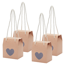Foldable Creative Kraft Paper Box, Wedding Favor Boxes, Favour Box, Paper Gift Box, with Heart Window and Cord, Square