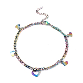PVD Vacuum Plating 304 Stainless Steel Charm Bracelets, with Curb Chains, Heart