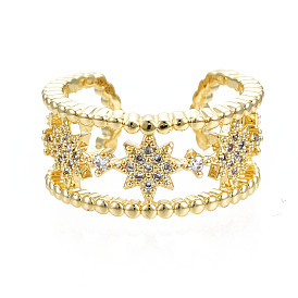 Открытое кольцо-манжета со звездой из кубического циркония, настоящие позолоченные украшения из латуни для женщин, без никеля 