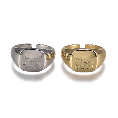 Brass Cuff Rings, Open Rings, Cadmium Free & Lead Free, Textured, Word Be Happy