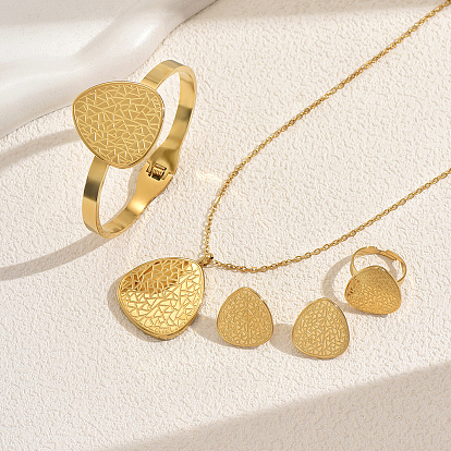 Комплекты из браслета-слезинки из нержавеющей стали в корейском стиле, серег, ожерелий и колец для женщин