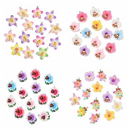 Подвески из смолы, цветок с насекомыми, с железной фурнитурой