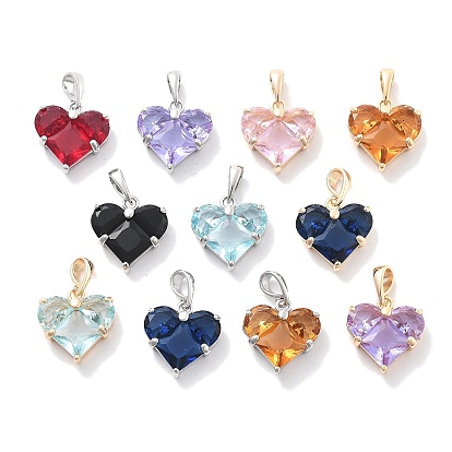 Латунь прелести, с микро проложить кубического циркония, граненые, разноцветные, сердце