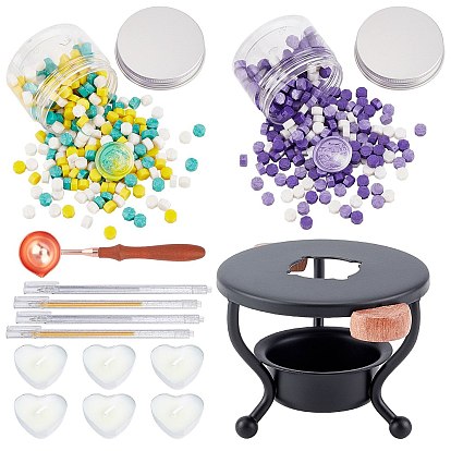 CRASPIRE DIY Stamp Making Kits, Including Sealing Wax Particles, Iron Wax Furnace, Brass Spoon, Plastic Empty Cosmetic Containers, Paraffin Candles