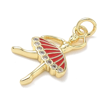 Brass with Crystal Rhinestone & Red Enamel Pendants, Ballerina Charms