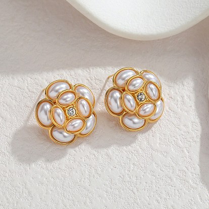 304 серьги-гвоздики из нержавеющей стали для женщин, цветок, смолой и горный хрусталь