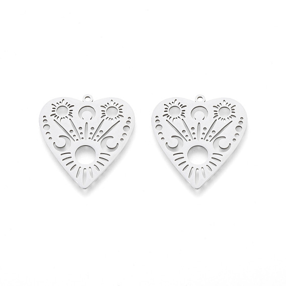 201 подвески из нержавеющей стали, лазерная резка, полое сердце с луной