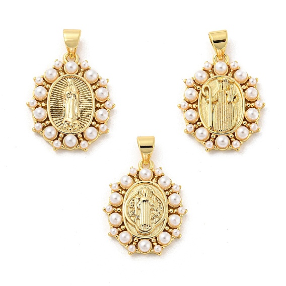 Латунь с подвесками из искусственного жемчуга из абс-пластика, без кадмия и без свинца, овальные