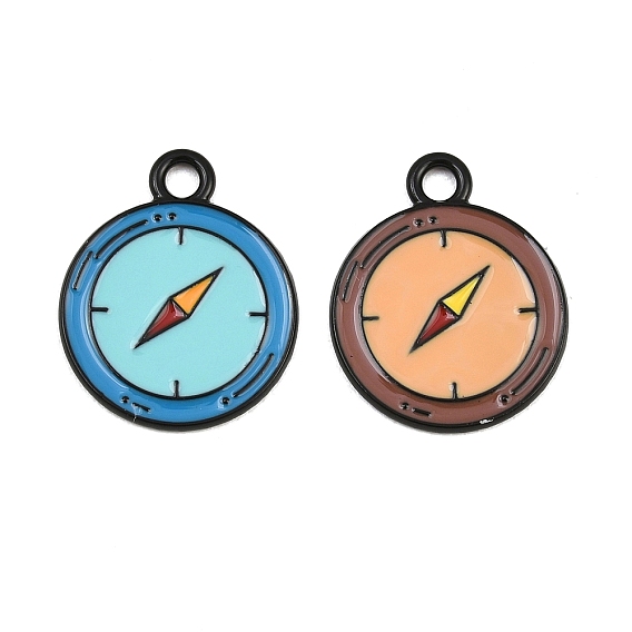 Baking Paint Alloy Enamel Pendants, Compass Charms, Black