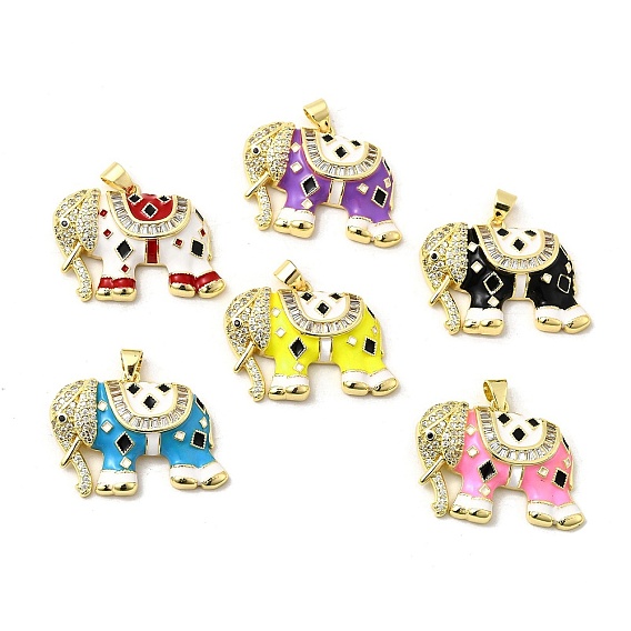 Латунные микро проложить кубического циркония подвески, слон, с эмалью, без свинца и без кадмия, долговечный, стойки покрытие, реальный 18 k позолоченный