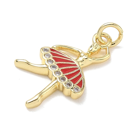Brass with Crystal Rhinestone & Red Enamel Pendants, Ballerina Charms