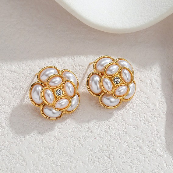 304 серьги-гвоздики из нержавеющей стали для женщин, цветок, смолой и горный хрусталь