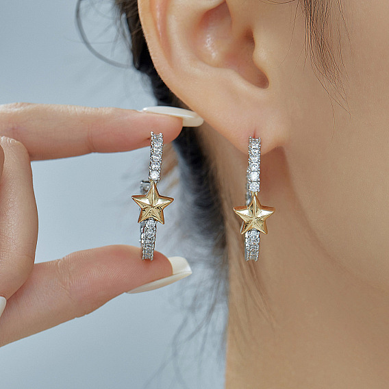 Элегантные серьги-гвоздики в форме звезды из прозрачного кубического циркония из латуни