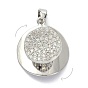 Brass Micro Pave Clear Cubic Zirconia Pendants, Rotatable, Flat Round
