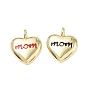 Mother's Day Brass Enamel Pendants, Heart with Word Mom Charms, Cadmium Free & Lead Free, Rack Plating, Long-Lasting Plated, Real 18K Gold Plated