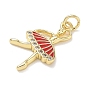 Brass with Crystal Rhinestone & Red Enamel Pendants, Ballerina Charms