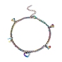 PVD Vacuum Plating 304 Stainless Steel Charm Bracelets, with Curb Chains, Heart