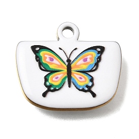 304 Stainless Steel Enamel Pendants, Butterfly Charms, Ion Plating(IP)