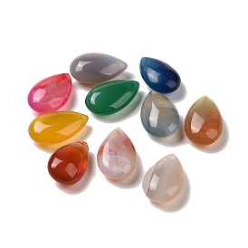 Natural Agate Pendants, Dyed & Heated, Teardrop Charms