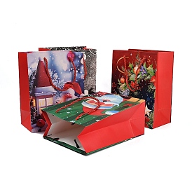 Christmas Paper Printed Tote Bags, Gift Storage Supplies, Rectangle