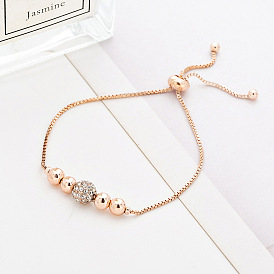 Minimalist Adjustable Bracelet with Sparkling Rhinestones and Beads for Women - B236