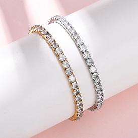 304 Браслеты-цепочки из нержавеющей стали с прозрачными кубическими цирконами для женщин, квадратный